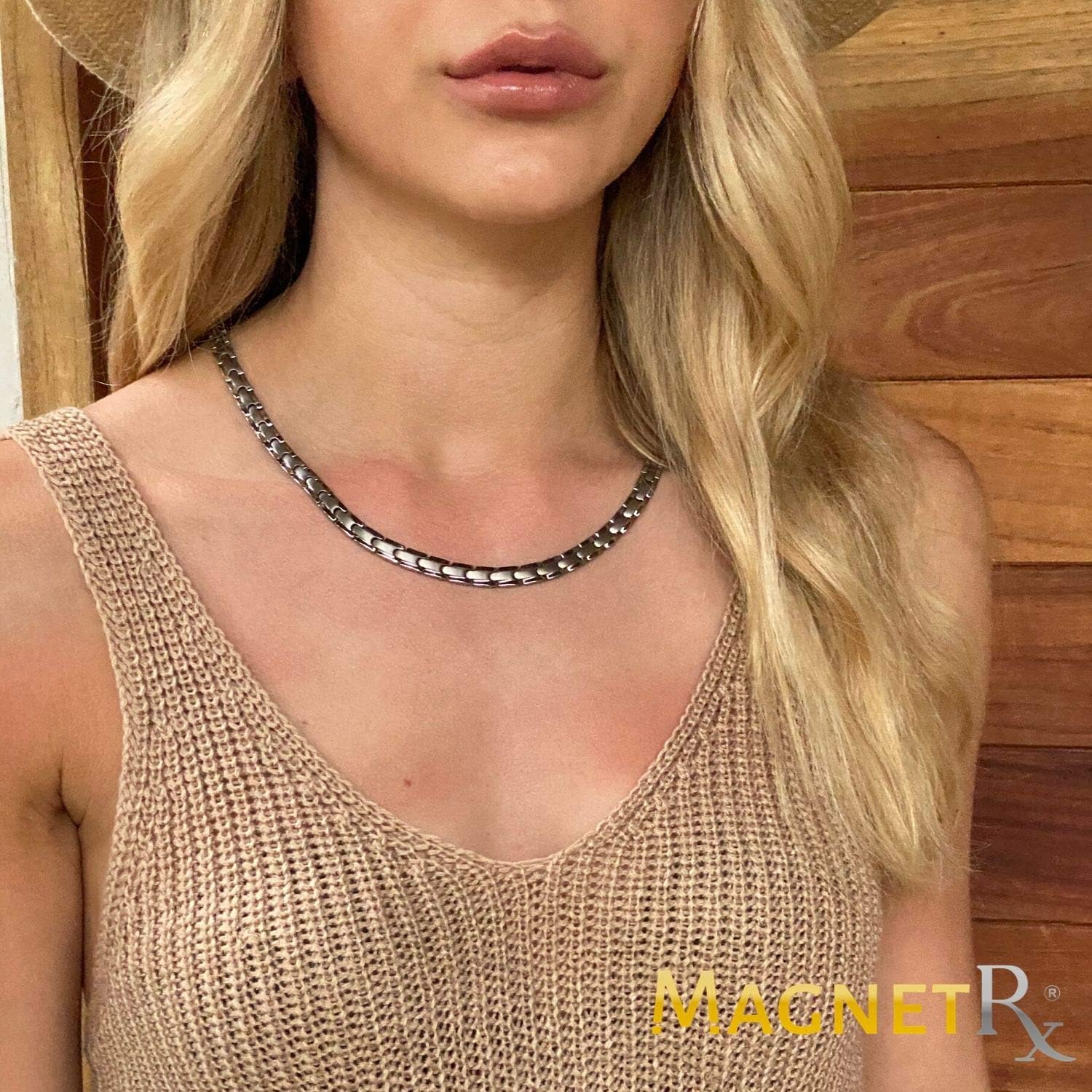 MagnetRX® Titanium Magnetic Therapy Necklace - Natural Pain Relief for Neck Arthritis, Back, Shoulder Pain, Headache and Migraine Relief Magnetic Necklace (Silver, 19.25 Inches): Health & Personal Care