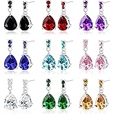 JOERICA 9 Pairs Stainless Steel CZ Dangle Earrings for Women Crystal Teardrop Earrings Set Multicolor Cubic Zirconia Birthstone Drop Earrings