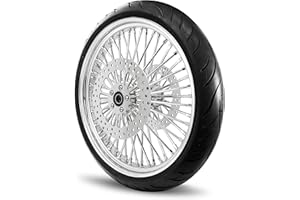 MOTOTEKS, INC. 21X3.5 52 FAT SPOKE WHEEL FOR HARLEY TOURING BAGGER FITS 2008 ABOVE MODELS W/ 25MM BEARINGS (ABS) (All Chrome & Black Wall Tire)