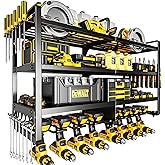POKIPO Large Power Tool Organizer Wall Mount,4 Layers Heavy Duty Metal Loads 400lbs,Power Tool Shelf Battery Storage with 8 Cordless Drill Holder,Utility Racks for Garage Workshop