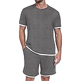 PrinStory Mens Pajamas Set 2 Piece Summer Pajama Sets Lightweight and Comfy Pjs Set Short Sleeve Loungewear with Pockets