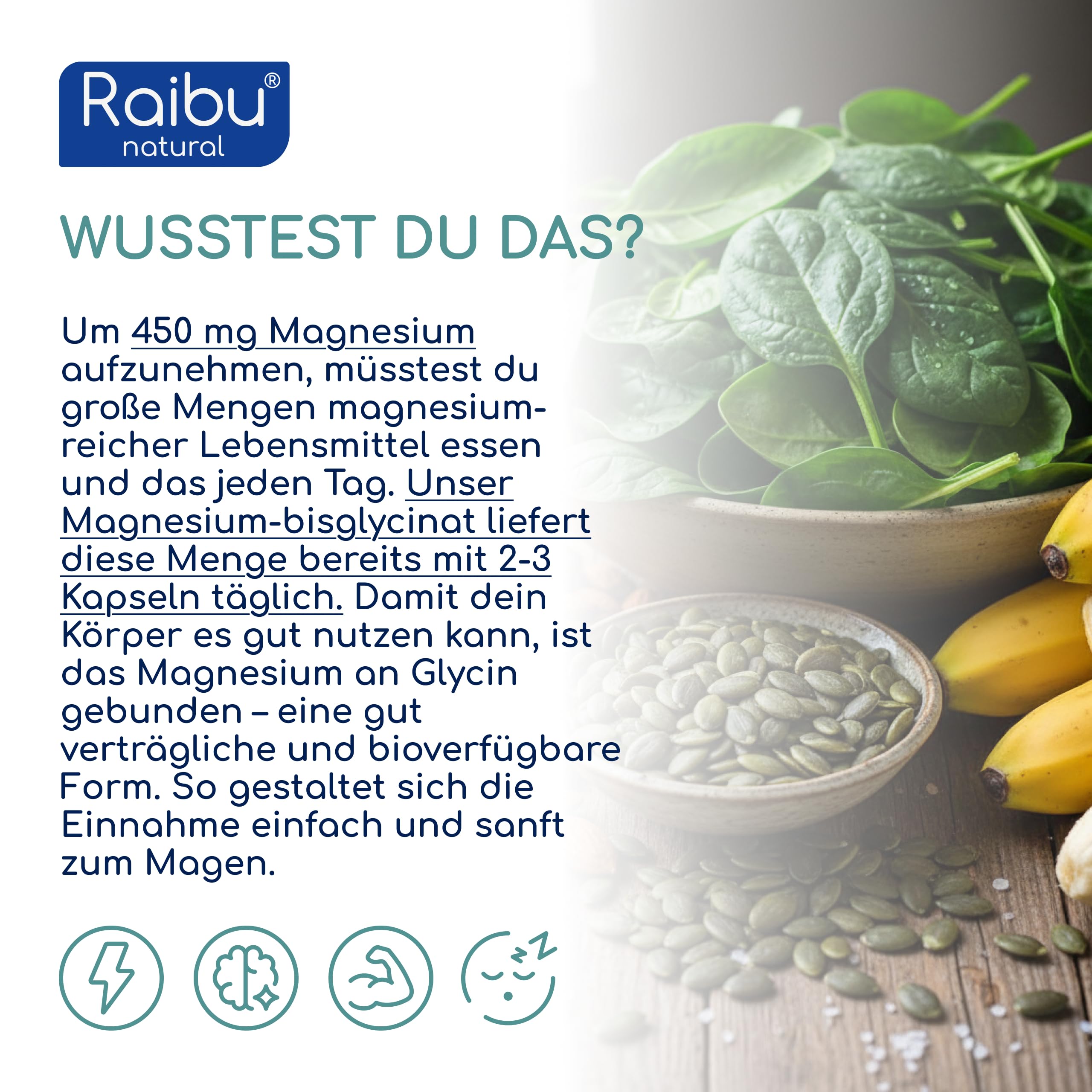 Magnesiumbisglycinat Kapseln - 450 mg elementares Magnesium pro Tag - 240 Kapseln, hochdosiert - hohe Bioverfügbarkeit & Premium chelatiertes Magnesium - 100% vegan, bis zu 4 Monate Vorrat 4