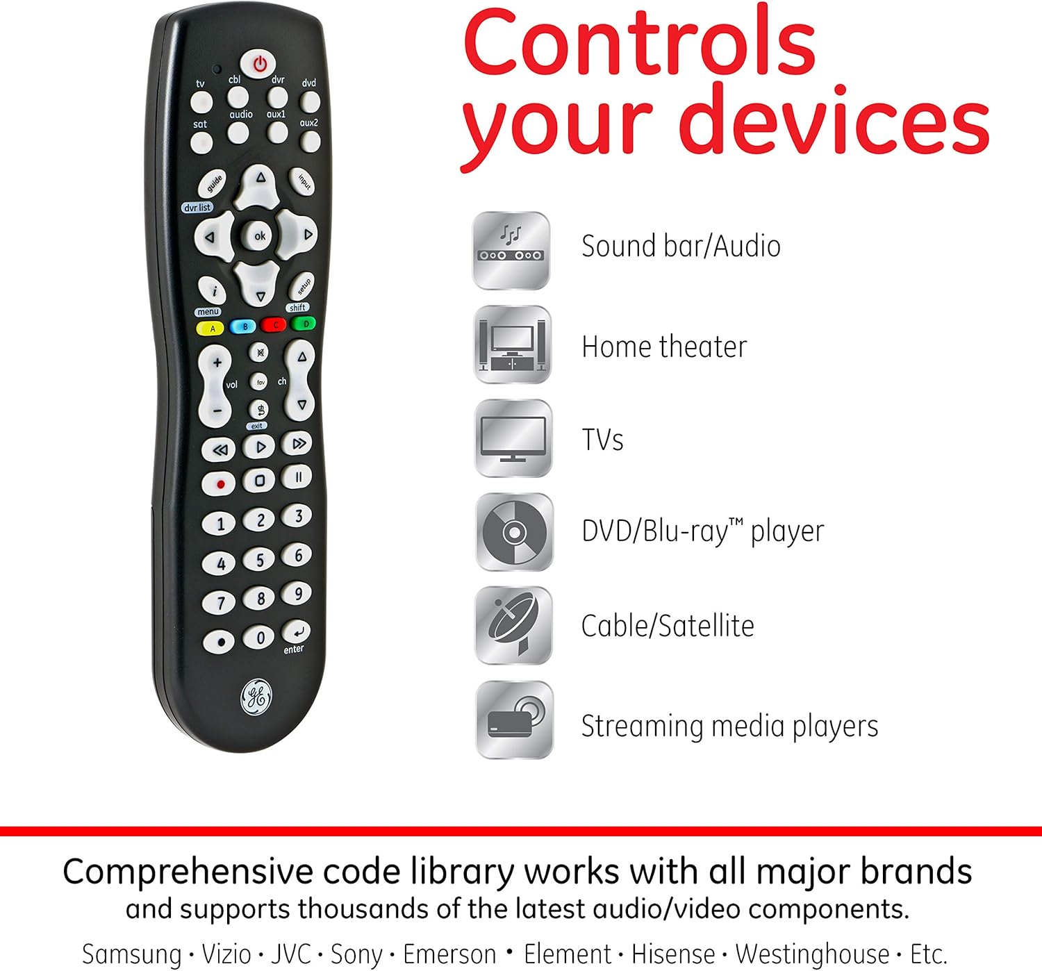 Accessories Supplies Sony Blu Ray Dvd Sharp Roku Lg Streaming Players Apple Tv Smart Tvs Panasonic 3 Device Black Vizio Ge Universal Remote Control For Samsung Rca Audio Video Accessories