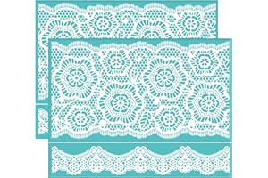 OLYCRAFT 2Pcs Self Adhesive Printing Stencil Floral Pattern Silk Screen Printing Stencil Flower Lace Reusable Mesh Stencils for DIY Home Decor T-Shirt Pillow Fabric Bags 8.7x11 Inch
