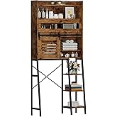 IRONCK Over The Toilet Storage with Cabinet, Sliding Barn Door, Side Storage Open Rack, Mass-Storage Over Toilet Bathroom Organizer for Bathroom, Restroom, Laundry, Vintage Brown