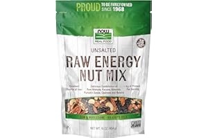 NOW Foods, Raw Energy Nut Mix, Unsalted Mix of Raisins, Walnuts, Peacans, Almonds, Pumpkin Seeds and Cashews, Great-Tasting, Source of Iron, 16-Ounce (Packaging May Vary)