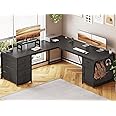 Sedeta SEDETA L Shaped Desk, 63'' Computer Desk with 5 Drawer & Power Outlet,Long Home Office Desk or Corner Desk, L Shaped Corner Desk with Monitor Shelf, Storage Cabinet, Black