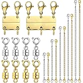 Evnlo Multi Necklace Layering Clasp and Chain Extender and Magnetic Jewelry Clasp Set, Gold and Silver Multiple Styles Necklace Extenders for Women