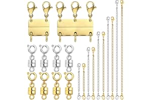 Evnlo Multi Necklace Layering Clasp and Chain Extender and Magnetic Jewelry Clasp Set, Gold and Silver Multiple Styles Necklace Extenders for Women