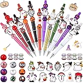 Geyee 12 Set Beadable Pens Assorted Bead Pens Wood Crystal Round Spacer Set Black Ink DIY Ballpoint for Women Men Gift Office Supplies (Multicolor,Halloween)