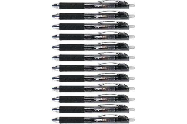 Amazon Basics Retractable Gel Pens with Comfortable Grip, Fine Point (0.7mm), Black, 12 Count (Pack of 1)