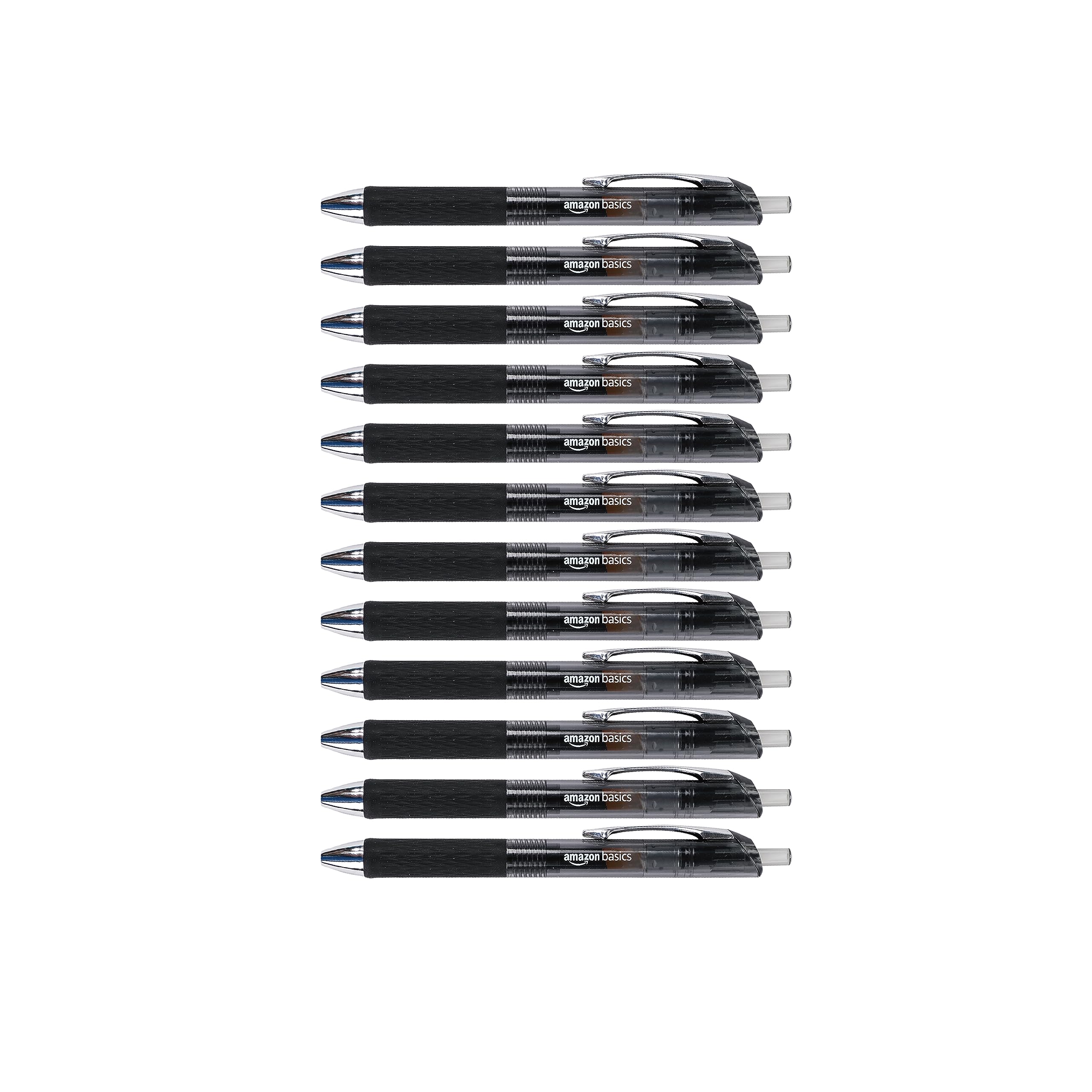 Amazon Basics Retractable Gel Pens, Fine Point 0.7mm, Smooth Writing, Black, No Smudge, School and Office Supplies, 12-Pack