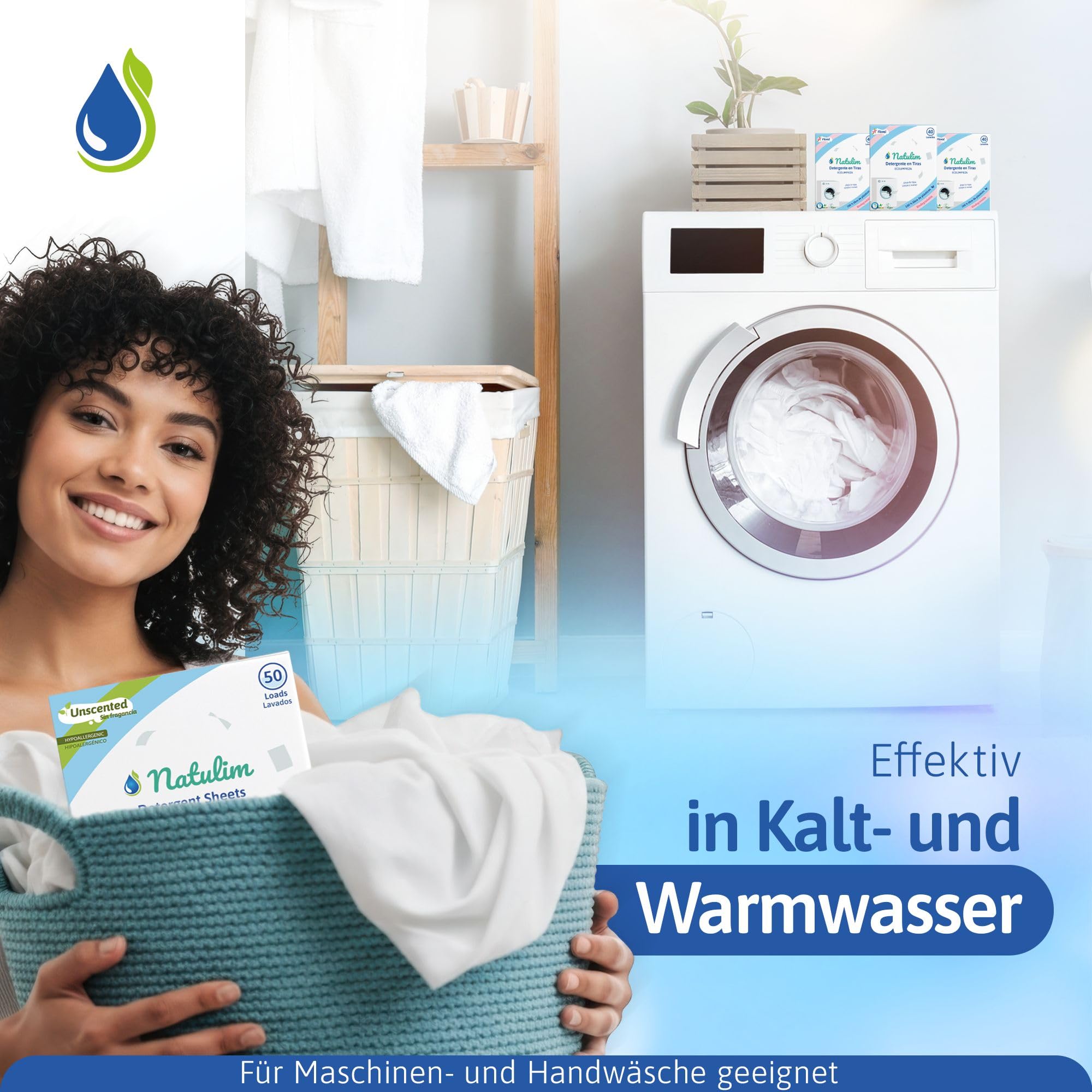 Natulim Waschmittel Blätter - Waschblätter für die Waschmaschine, Waschtücher für 40 Waschgänge - nachhaltige Waschstreifen ohne Plastik biologisch abbaubare Waschpapier Made in EU (Lavendel) 5