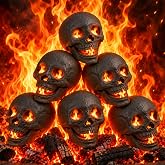 Libima 6 Pcs Halloween Fire Pit Skulls, Ceramic Skulls for Firepit, Black 1 | Fireproof Imitated Human Skulls, Firepit Bonfire Campfire Use, Gas Propane Wood Compatible, Halloween Decor Outdoor Indoor