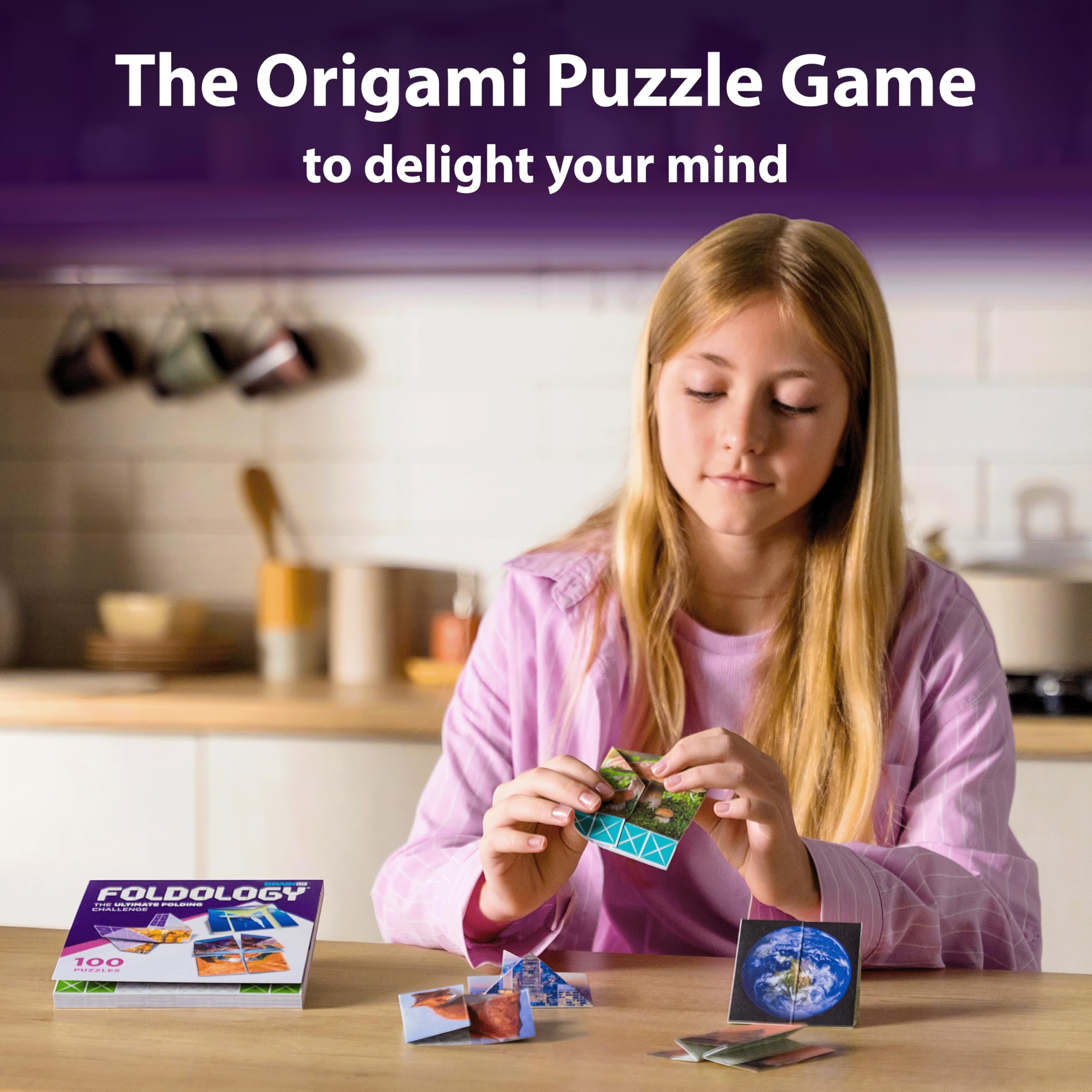 FOLDOLOGY - The Origami Puzzle Game! Brain Teasers for Tweens, Teens & Adults | Stocking Stuffer, Gift for Ages 10+, Travel Game, Hands-On STEM Toy | Fold the Paper, Complete the Picture | 100 Puzzles