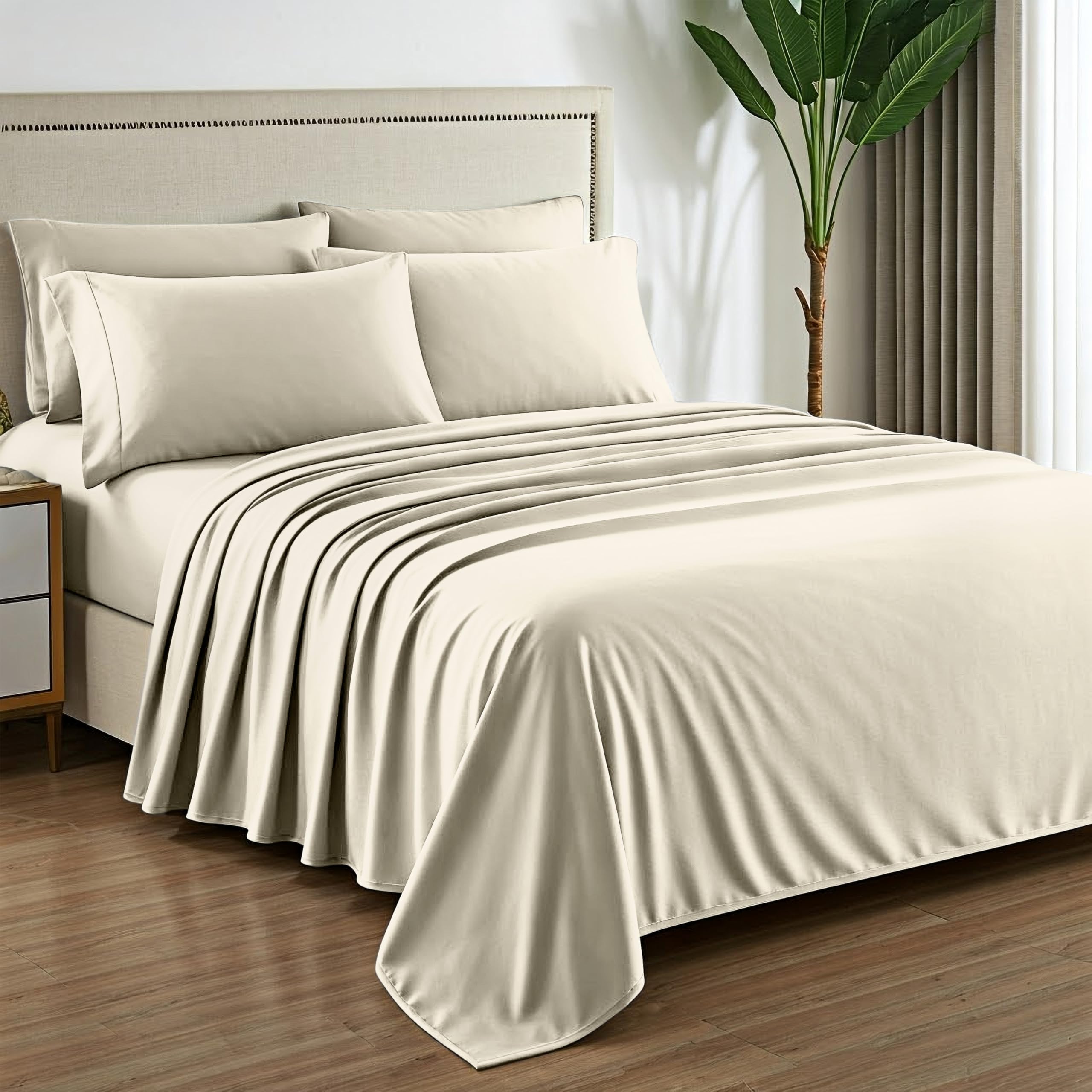 Photo 1 of Mayfair Linen 100% Egyptian Cotton King Size Sheet Set - 1000 Thread Count King Size Sheets Set Egyptian Cotton, 6 PC (Ivory), 16" Deep Pocket, Soft Cooling Sateen Weave Ultra Luxury Hotel Bedding