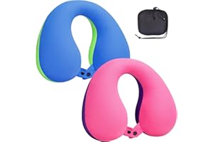 COOLBEBE Kids Travel Neck Pillow for Airplane, 2PCS Toddler Neck Pillow for Traving, Comfortably Headrest Pillow for Car & Airplane (Bluish Green & Pinkish Purple)