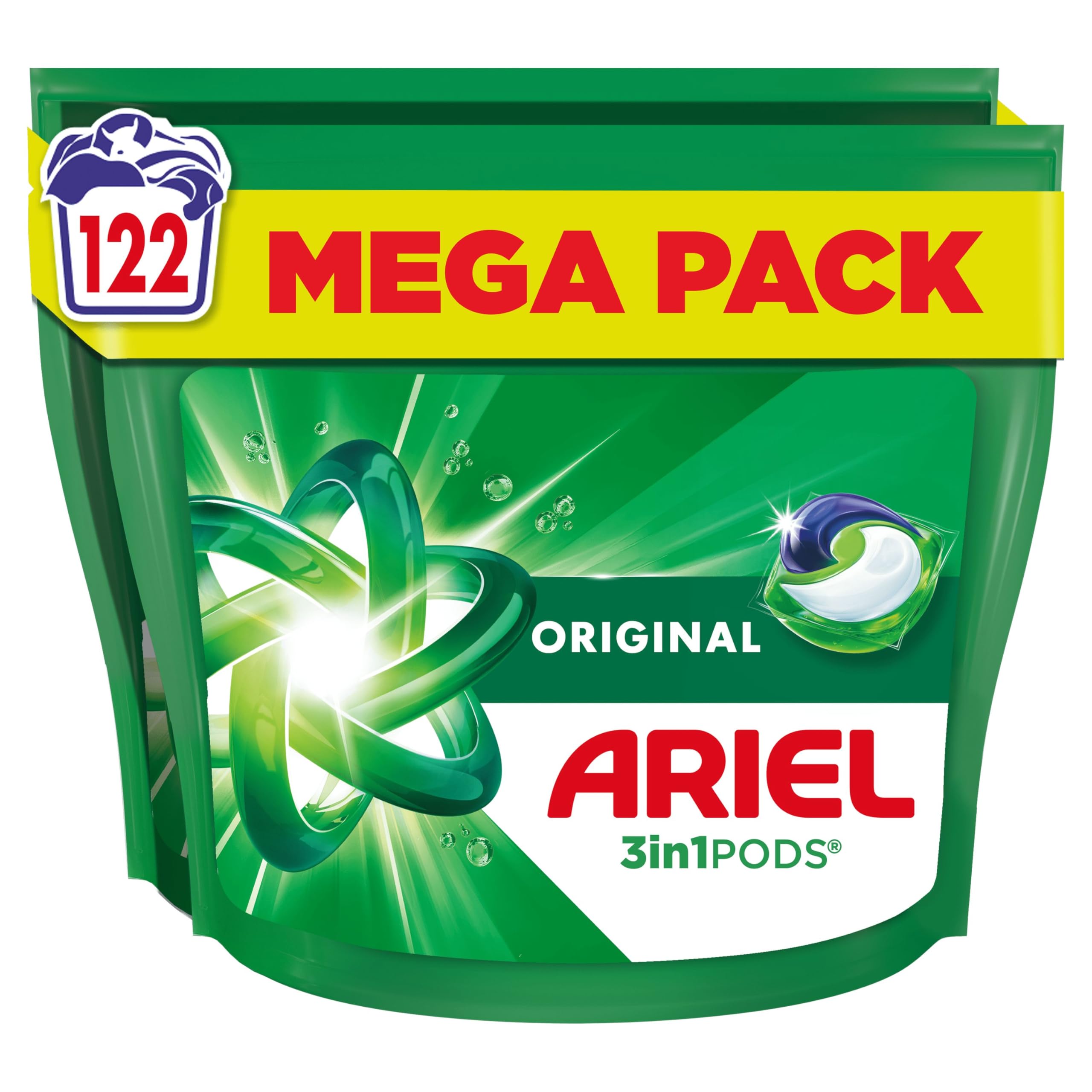 Ariel All-in-1 PODS® Laundry Detergent Capsules, 122 Washes (61 x 2), Original – Outstanding Stain Removal in 1 Wash