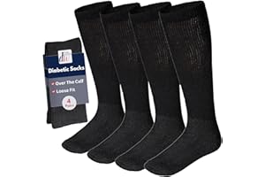 Diabetic Socks for Men and Women Over the Calf Knee High Cotton Socks Loose Fit 4 Pairs