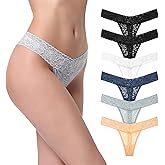 Wironoat Lace Thongs Comfortable Women Lace Soft Thongs Panties Pack 6