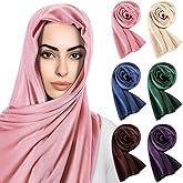 Bunnycool 6 Pack Hijab Scarves for Women Muslim Head Wraps Jersey Hijab Soft Long Scarf Wrap for Muslim Cotton Shawl