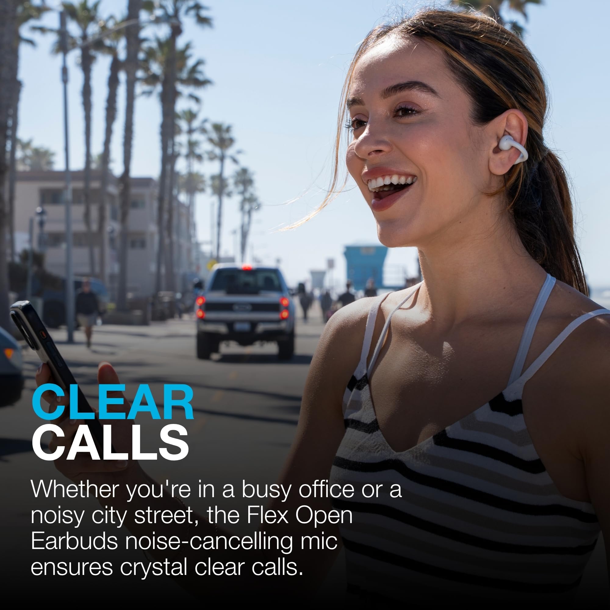 JLab Flex Open Earbuds, Clip-on Cuff Design, Wireless Open-Ear Audio Freedom Effortless Fit, Safe Listening, Bluetooth Multipoint, Customize with The App, Cloud White