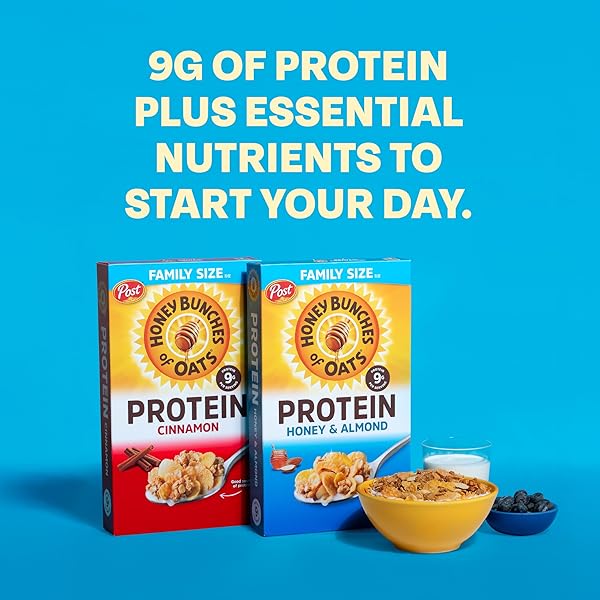 HONEY BUNCHES OF OATS HONEY & ALMOND PROTEIN CEREAL, BREAKFAST OR SNACK, FAMILY SIZE, 15 OZ (PACK OF 1)