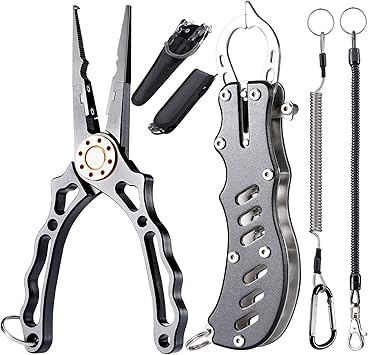 Amazon フィッシングプライヤー フィッシュグリップ 釣りセット アルミ 多機能型 魚掴み器 漁具 魚ばさみ 針外しラインカッター ロングノーズ 防錆 ステンレス フィッシュグリップ 安全ロープ付き 釣り具 プライヤー Hom プライヤー フックリリーサー