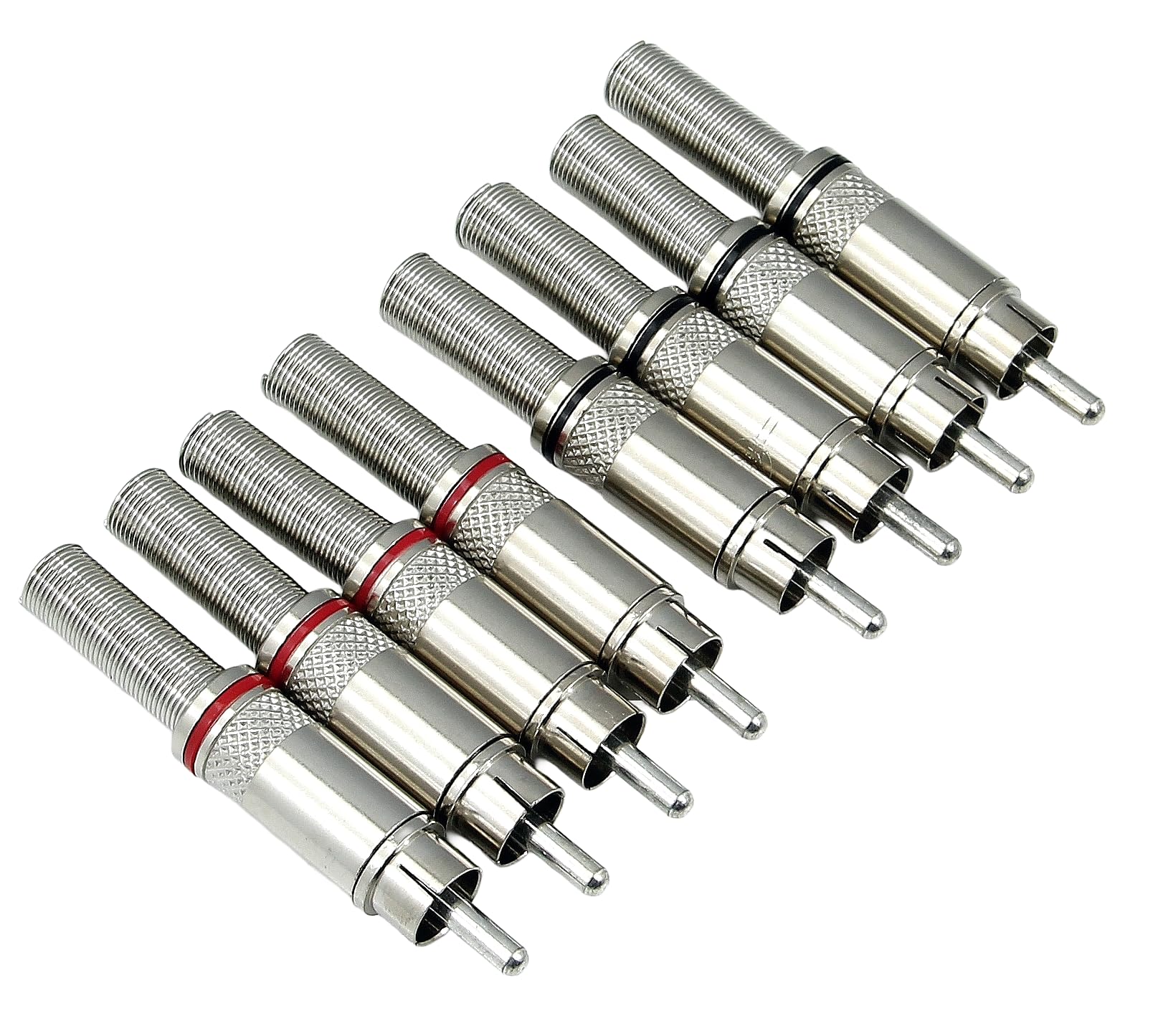 RHINORO 8 pcs (2 Colours Combo) Nickel Plated RCA Male Solder Soldering Plug Audio Video AV Terminals Ends Connectors