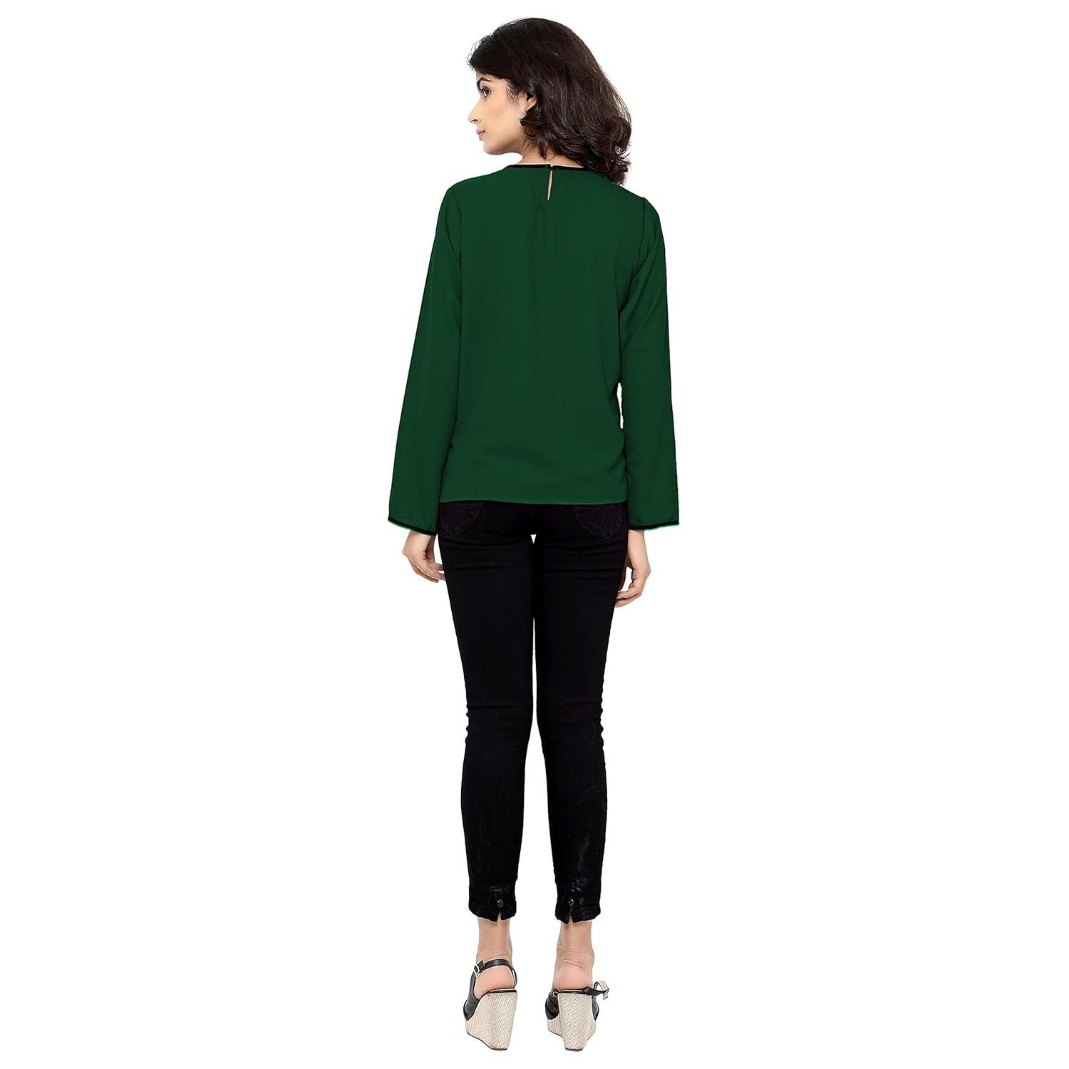serein women's top (green blouse with double piping) (full sleeves)