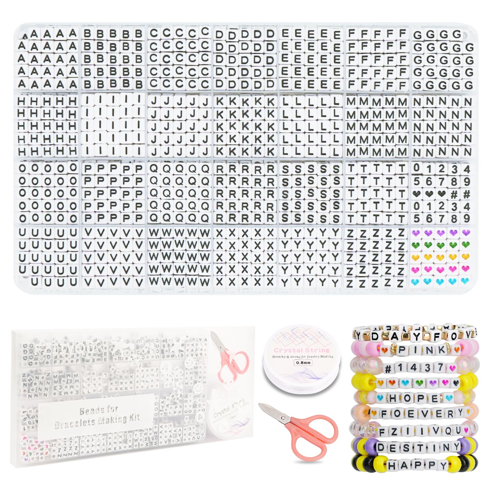FZIIVQU 1120pc Acrylic Square Letter Beads - 6x6mm Alphabet Beads A-Z with Numbers, Hearts for Jewelry Making, DIY Necklaces, Key Chains, Friendship Bracelets — image 1