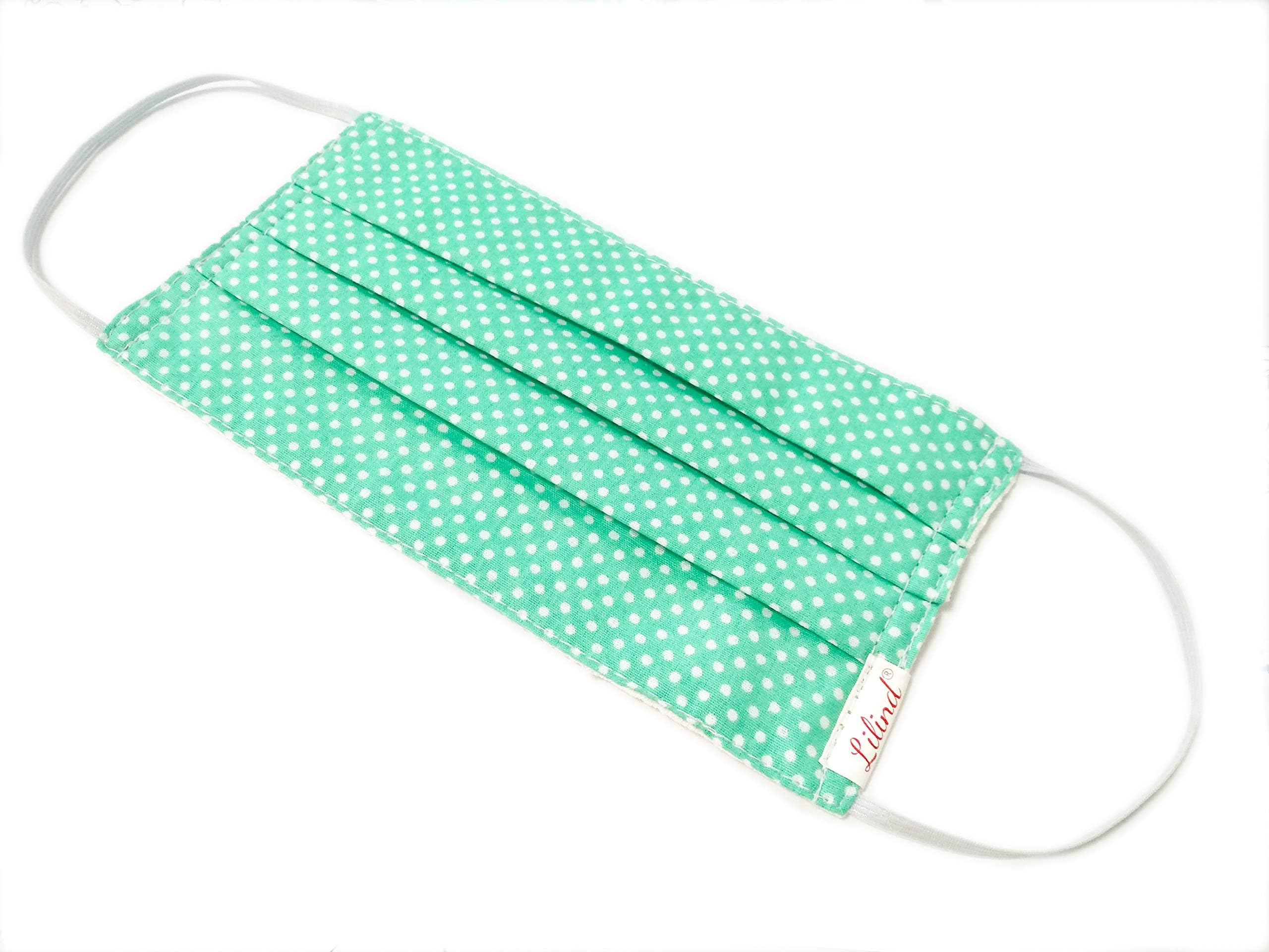 Lilind Face Mask, Comfortable Gift, Handmade in UK, Breathable Soft Cloth, Reusable and Washable Covering, 100% Cotton, Green Dots