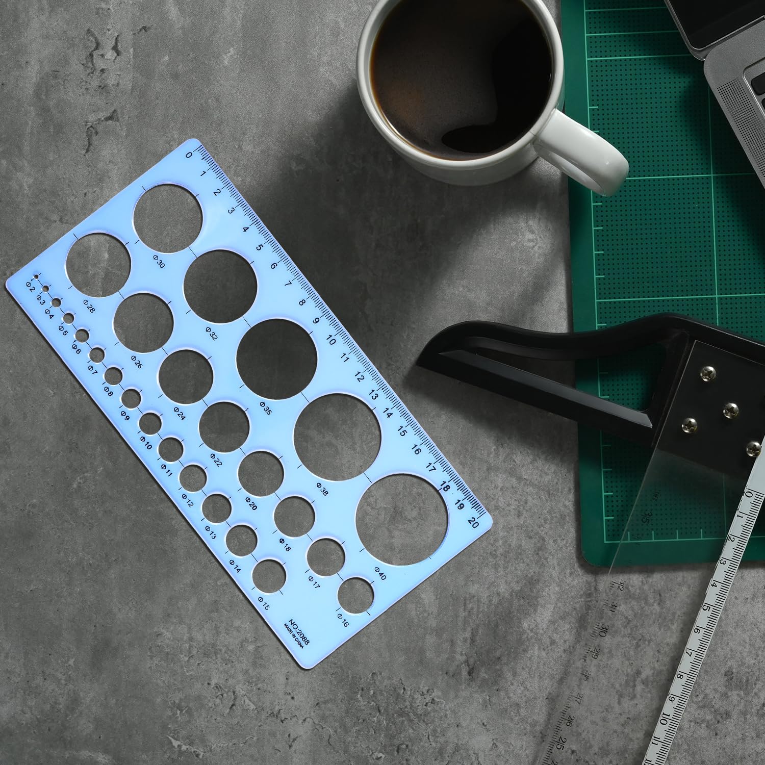 Plastic Circle Stencil Template - Multi-Function Circle Template for Drawing, Drafting Tools - Blue