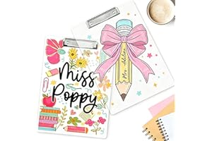 UIDMEN Personalized Teacher Clipboards, Custom Name Boho Floral Clipboard, Acrylic A4 Clipboard with Metal Clip, Back to Scho