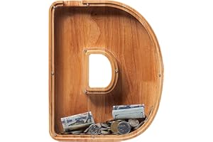 Sulevalt 12" Extra Large Wooden Letter Piggy Banks - Piggy Banks for Boys Girls Kids, Alphabet Money Banks with Initial D - Coin Banknote Bank Birthday/Christmas for Kids