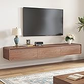 Etelifrank Floating TV Stand - Wall Mounted Mid Century Entertainment Center with 3 Storage Drawers, Modern Media Console Fits 65-85 Inches TV for Living Room (Walnut, 78.74")