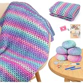 Aeelike Crochet Blanket Kit for Beginner, Easy Crochet Kit, Purple Gradient | Blanket Crochet Kit for Beginners Adults with Gradient Yarns Detailed Video Tutorials Crocheting Accessories, Ideal Gift