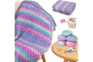Aeelike Blanket Crochet Kit for Beginners, Super Easy Crochet Blanket Kit with Soft & Colorful Gradient Yarns Detailed Video Tutorials Crocheting Accessories, Aurora Purple Gradient & Ideal Gift