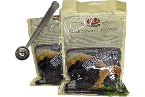 TWIN FORTUNE Greenmax Black Sesame Powder Ground Sesame Seeds 10.6 oz bag (Pack of 2) Roasted Fine Grind Pure Sesame Seeds No Sugar and TwinFortune Stainless Steel 2 in 1 Scooper and Bag Clip Tool