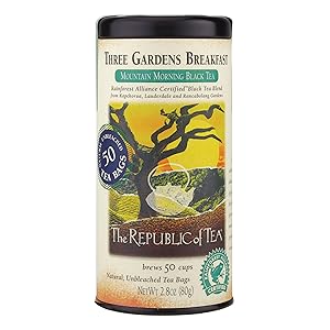 The Republic of Tea Three Gardens Breakfast Black Tea, 50 Tea Bag Tin