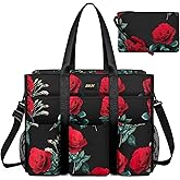 IBFUN Utility Tote Bag with 14/24 Pockets Zip Top Teacher Tote Bag for Teacher/Work Women