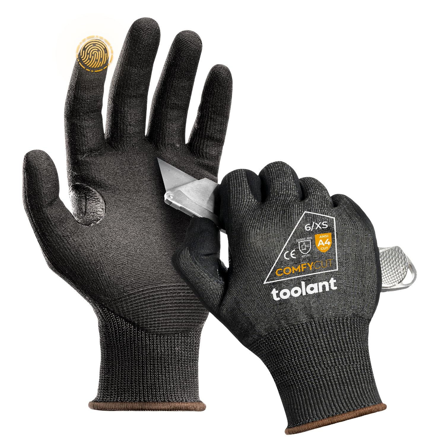 Photo 1 of toolant A4 Cut Resistant Work Gloves with Grip, Ultra Thin Safety Glove for Fishing, WoodCarving, Gardening, 1 Pair, X-Large