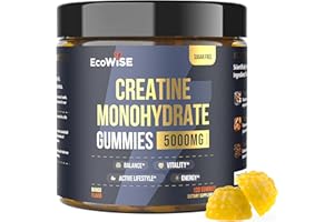 EcoWise Wellness Creatine Monohydrate Gummies 5000 mg, Mango Flavor, Sugar-Free Vegan Chews, Creatine Supplement for Daily Routine