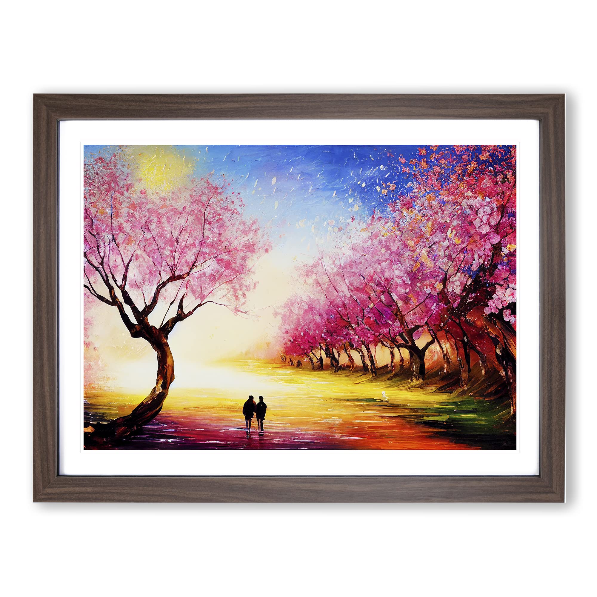 Cherry Blossom Tree Park Vol.6 Framed Print | A4 Walnut Framed Wall Art | Ready to Hang | Modern Floral Picture | Living Room Bedroom Lounge Office