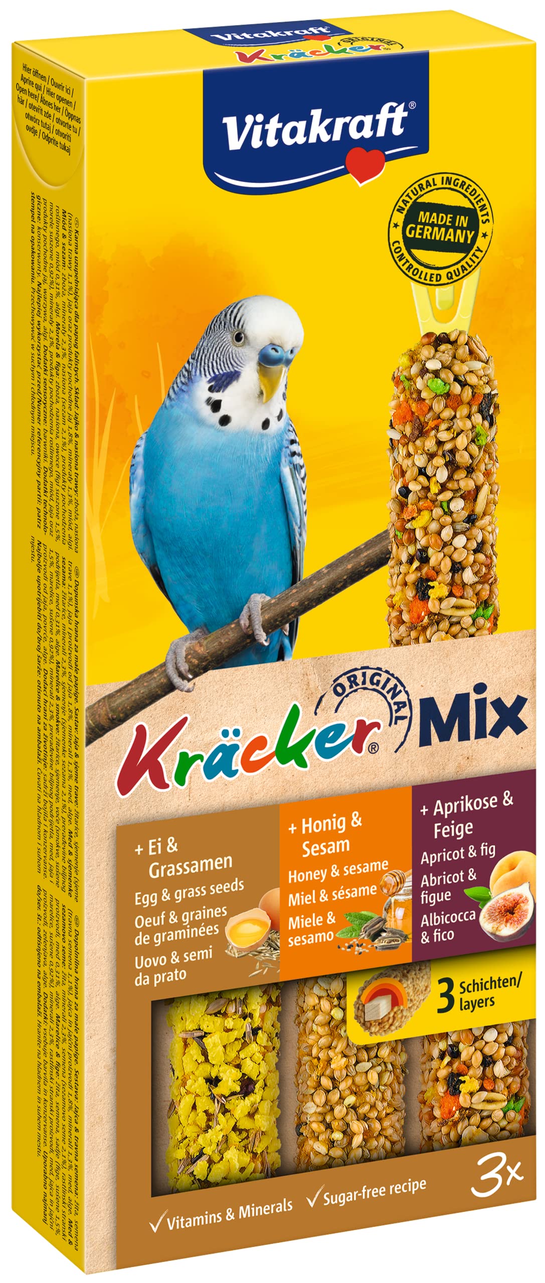 Vitakraft - Kräcker Trio-Mix (egg and seeds of grasses, apricot and fig, honey and sesame) - 80 g - Pack of 3