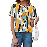 DeXianLai Womens Summer Tops Rolled Sleeve Shirts 2026 Fashion Round Neck Trendy Tunic Blouses