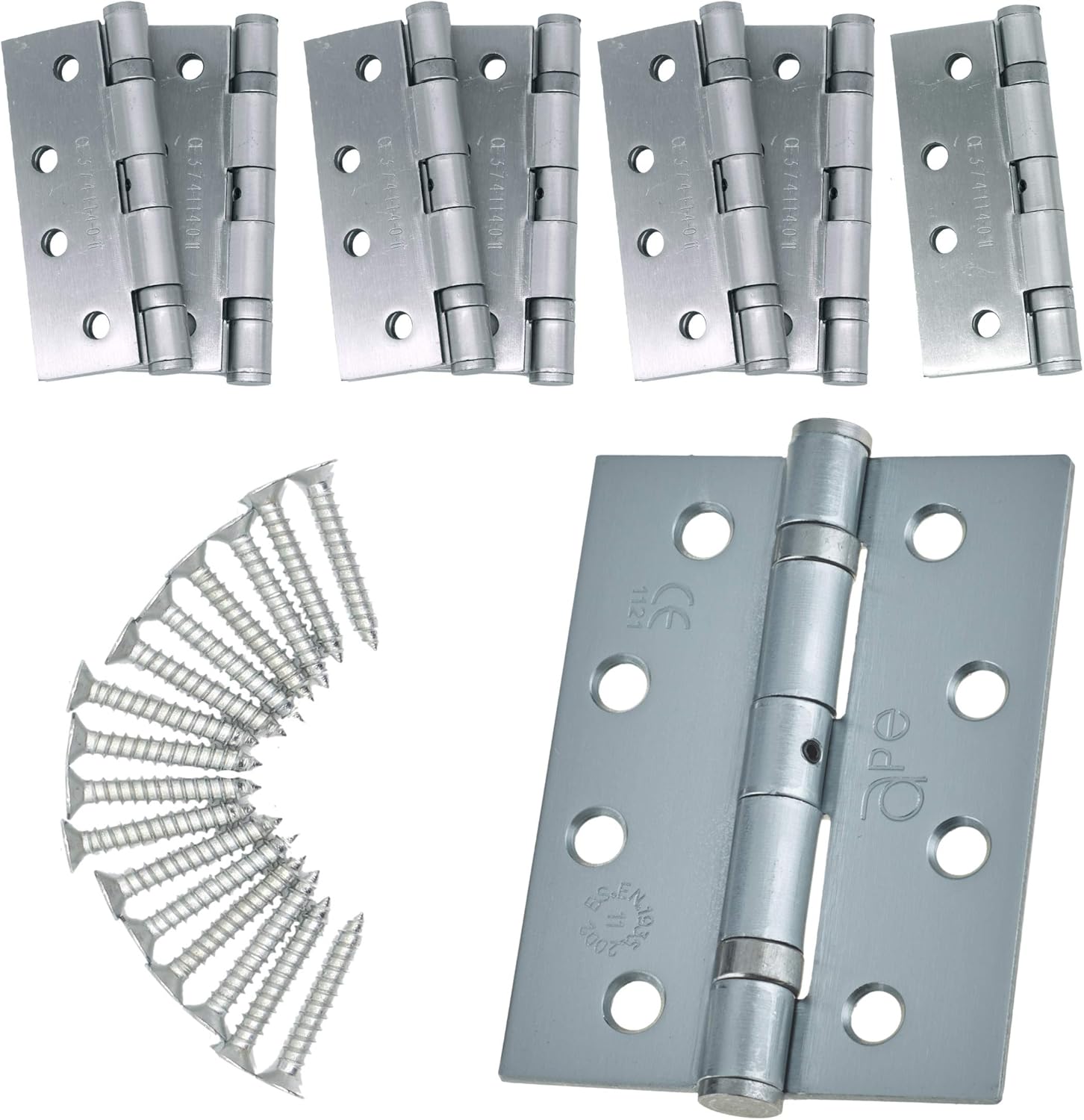Door Hinge 4" / 102mm Satin Chrome Ball Bearing Washer CE Grade 11 for Fire Door 4 Pair