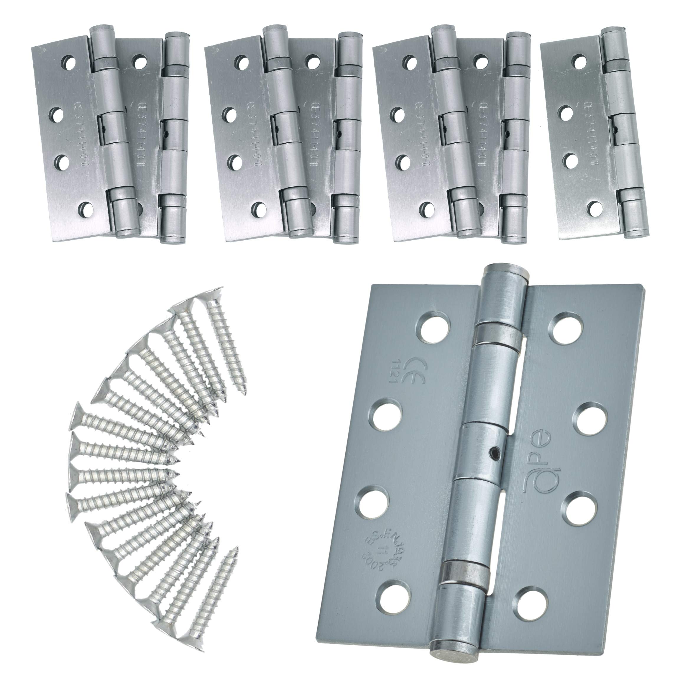 Door Hinge 4" / 102mm Satin Chrome Ball Bearing Washer CE Grade 11 for Fire Door 4 Pair