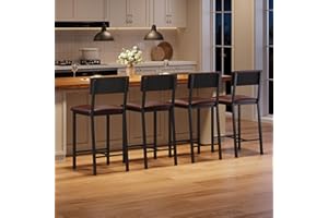 Bar Stools Set of 4 with Back & Footrest, Upholstered Counter Stools with Thickened Metal Legs, 24.8 Inches Counter Height Ba
