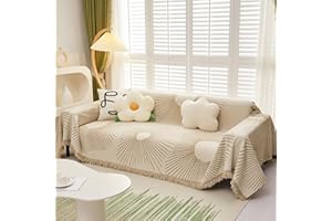 DREAMINGO Reversible Khaki 3 Seat Couch Cover for Dogs Beige Chenille Sofa Covers for 3 Cushion Couch Modern Radial Stripe Jacqaurd Pet Furniture Protector Couch Slipcover Sectional, 71"x134"